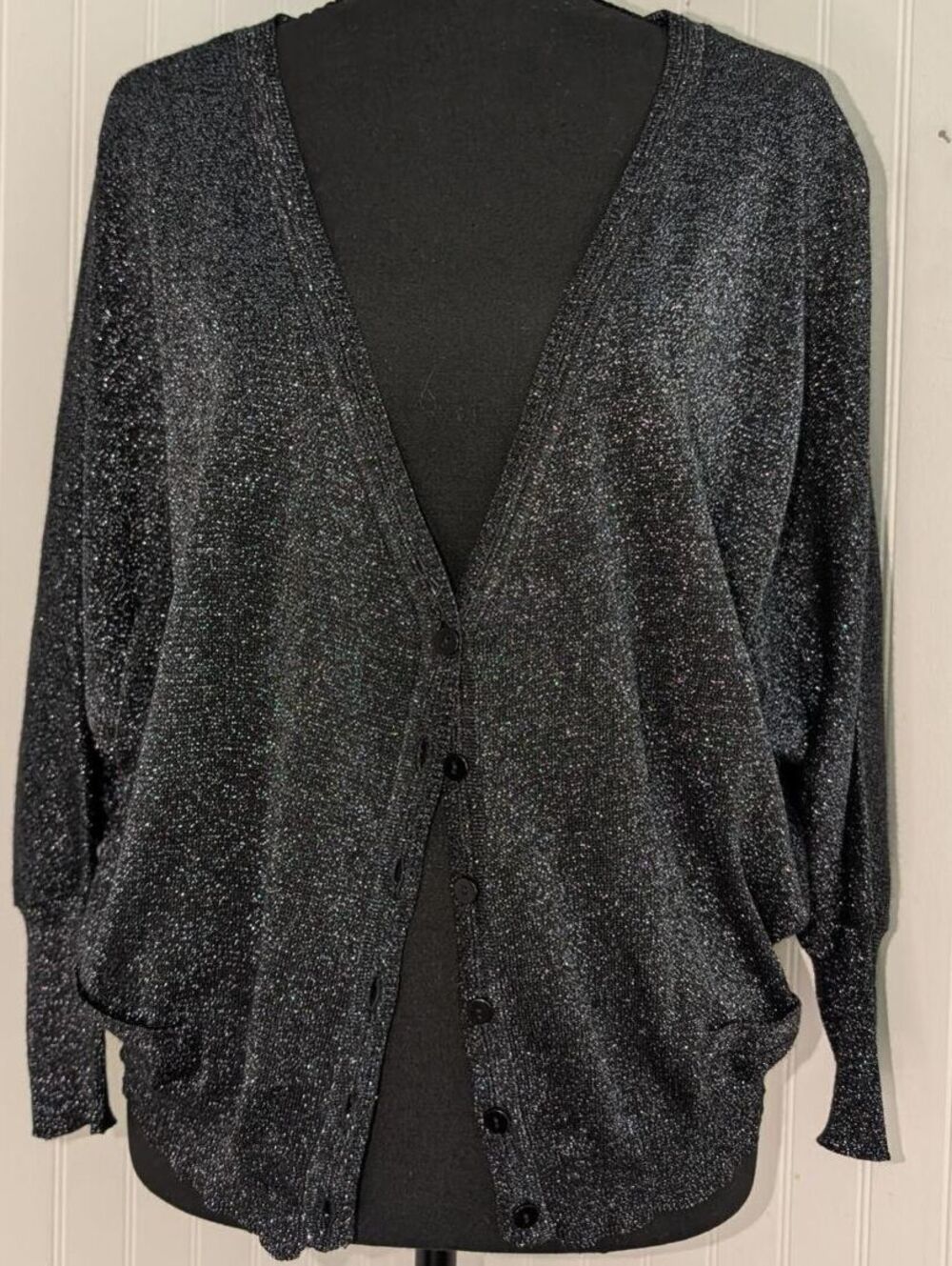 Free People Sparkly Black Button-Up Cardigan Sweater